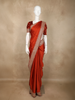 Rust orange Solid Design Satin Saree with Embellished Lace Border