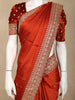 Rust orange Solid Design Satin Saree with Embellished Lace Border