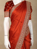 Rust orange Solid Design Satin Saree with Embellished Lace Border