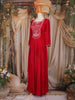 Rusty Red Floral Embroidered Chiffon Gown
