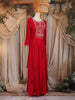 Rusty Red Floral Embroidered Chiffon Gown