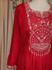 Rusty Red Floral Embroidered Chiffon Gown