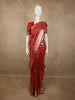 Rusty Vermillion Red Checked and Paisley Zari Woven Design Pure Kanchipuram Silk Saree with Zari Border