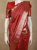 Rusty Vermillion Red Checked and Paisley Zari Woven Design Pure Kanchipuram Silk Saree with Zari Border