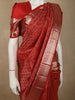 Rusty Vermillion Red Checked and Paisley Zari Woven Design Pure Kanchipuram Silk Saree with Zari Border