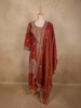 Saffron Rust Orange Floral Zari and Mirror Embroidered Design Tissue Organza Palazzo Suit with Dupatta