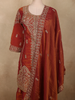Saffron Rust Orange Floral Zari and Mirror Embroidered Design Tissue Organza Palazzo Suit with Dupatta