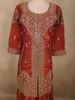 Saffron Rust Orange Floral Zari and Mirror Embroidered Design Tissue Organza Palazzo Suit with Dupatta