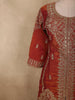 Saffron Rust Orange Floral Zari and Mirror Embroidered Design Tissue Organza Palazzo Suit with Dupatta