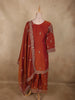 Saffron Rust Orange Floral Zari and Mirror Embroidered Design Tissue Organza Palazzo Suit with Dupatta