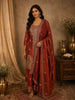 Saffron Rust Orange Floral Zari and Mirror Embroidered Design Tissue Organza Palazzo Suit with Dupatta