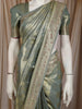 Sage Green Floral Zari Woven Design Banarasi Silk Saree with Designer Border