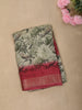 Sage Green Bird and Floral Garden Printed Design Mixed Cotton Saree with Ornamental Zari Woven Border