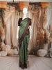 Sage Green Butta Zari Woven Design Kanchipuram Silk Saree with Contrast Checked Zari Border