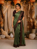 Sage Green Butta Zari Woven Design Kanchipuram Silk Saree with Contrast Checked Zari Border