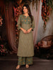 Sage Green  Checked Printed Design Cotton Straight Cut Salwar Suit