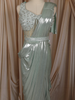 Sage Green Drape Saree Gown with Heavy Sequins Embroidered Blouse