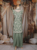 Sage Green Floral Beads Embroidered Design Tissue Silk Palazzo Suit with Choker Dupatta