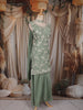 Sage Green Floral Beads Embroidered Design Tissue Silk Palazzo Suit with Choker Dupatta