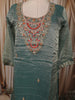 Sage Green Floral Beads Embroidered Design Tissue Silk Palazzo Suit with Matching Dupatta
