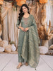 Sage Green Floral Beads Embroidered Design Tissue Silk Palazzo Suit with Matching Dupatta