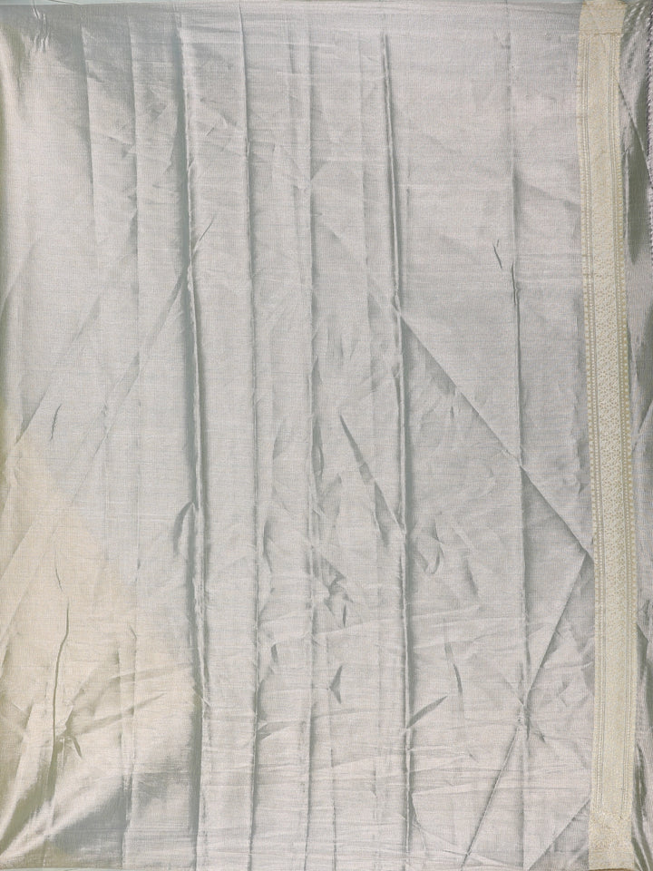 Sage Green Floral Brocade Design Semi Tissue Saree - Diadem