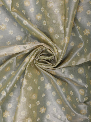 Sage Green Floral Brocade Design Semi Tissue Saree - Diadem