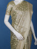 Sage Green Floral Brocade Design Semi Tissue Saree - Diadem