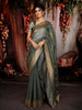 Sage Green Floral Butta Zari Embroidered Design Pure Tissue Silk Party Wear Saree with Zari Border