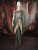 Sage Green Floral Butta Zari Embroidered Design Pure Tissue Silk Party Wear Saree with Zari Border