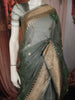 Sage Green Floral Butta Zari Embroidered Design Pure Tissue Silk Party Wear Saree with Zari Border
