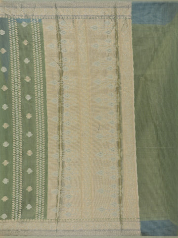 Sage Green Floral Design Semi Tissue Saree - Diadem