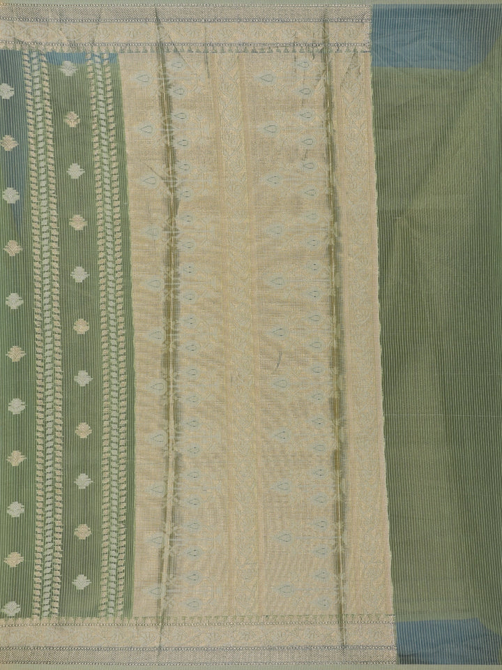 Sage Green Floral Design Semi Tissue Saree - Diadem