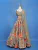 Sage Green Floral Design Tussar Lehenga
