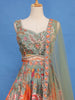 Sage Green Floral Design Tussar Lehenga