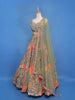 Sage Green Floral Design Tussar Lehenga