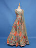 Sage Green Floral Design Tussar Lehenga