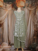 Sage Green Floral Embroidered Design Organza Palazzo Suit