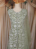Sage Green Floral Embroidered Design Organza Palazzo Suit