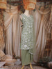 Sage Green Floral Embroidered Design Organza Palazzo Suit