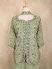 Sage Green Floral Embroidered Georgette Peplum Palazzo Suit with Choker Dupatta