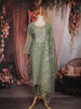 Sage Green Floral Embroidered Tissue Silk Straight Cut Salwar Suit with Dupatta
