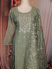 Sage Green Floral Embroidered Tissue Silk Straight Cut Salwar Suit with Dupatta