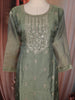 Sage Green Floral Embroidered Tissue Silk Straight Cut Salwar Suit with Dupatta