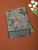 Sage Green Floral Printed Design Chiffon Casual Saree with Striped Border