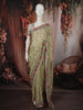 Sage Green Floral Printed Design Chiffon Fancy Saree with Designer Border