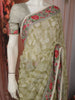 Sage Green Floral Printed Design Chiffon Fancy Saree with Designer Border