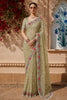 Sage Green Floral Printed Design Chiffon Fancy Saree with Designer Border