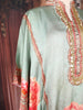 Sage Green Floral Printed Design Crepe Kaftan Set with Bead Embellished Neckline