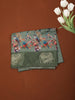 Sage Green Floral Printed Design Crepe Silk Saree with Cow Motif Border
